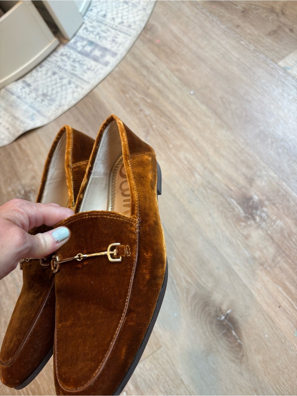 Women’s Velvet Loafers in Brown with Metal Bit - Picture 2 of 8